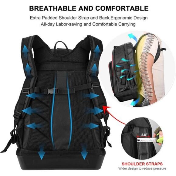 Pro Tool Backpack,Heavy Duty Tool Organizer Bag with Laptop Compartment - Picture 5 of 7